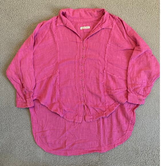 We The Free People Button Top Small Oversized Gauze Long Sleeve Boho Beach Pink - Picture 1 of 16